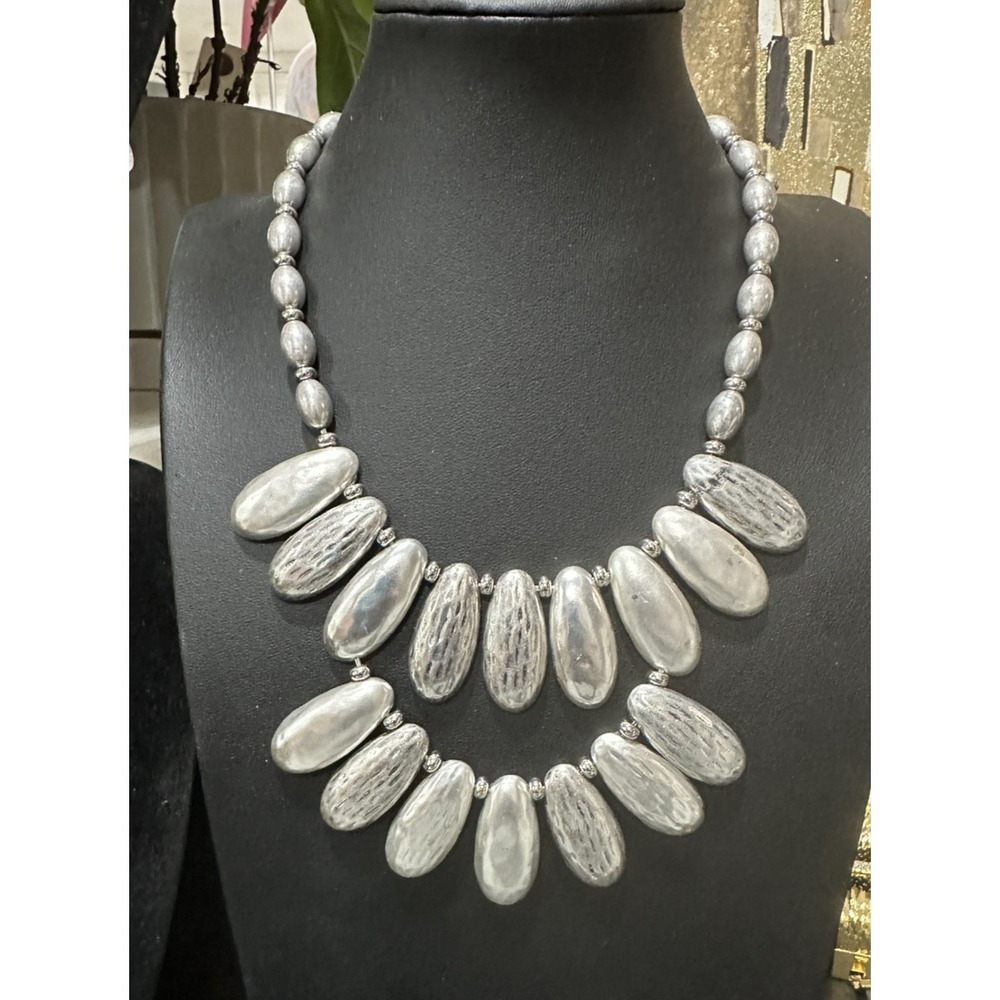 Chico's  Wendi Bib Silver Tone‎ Statement Necklace  Modern 18-20"